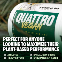 Nutrition facts for Magnum Quattro Vegan Chocolate 2lb protein powder