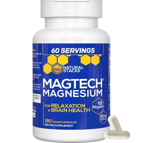 Close-up of MagTech label highlighting 200 mg magnesium per capsule