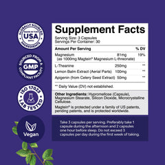Close-up of Magtein L-Threonate, Apigenin and L-Theanine ingredients