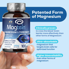 Label showing Magnesium L-Threonate Magtein on bottle