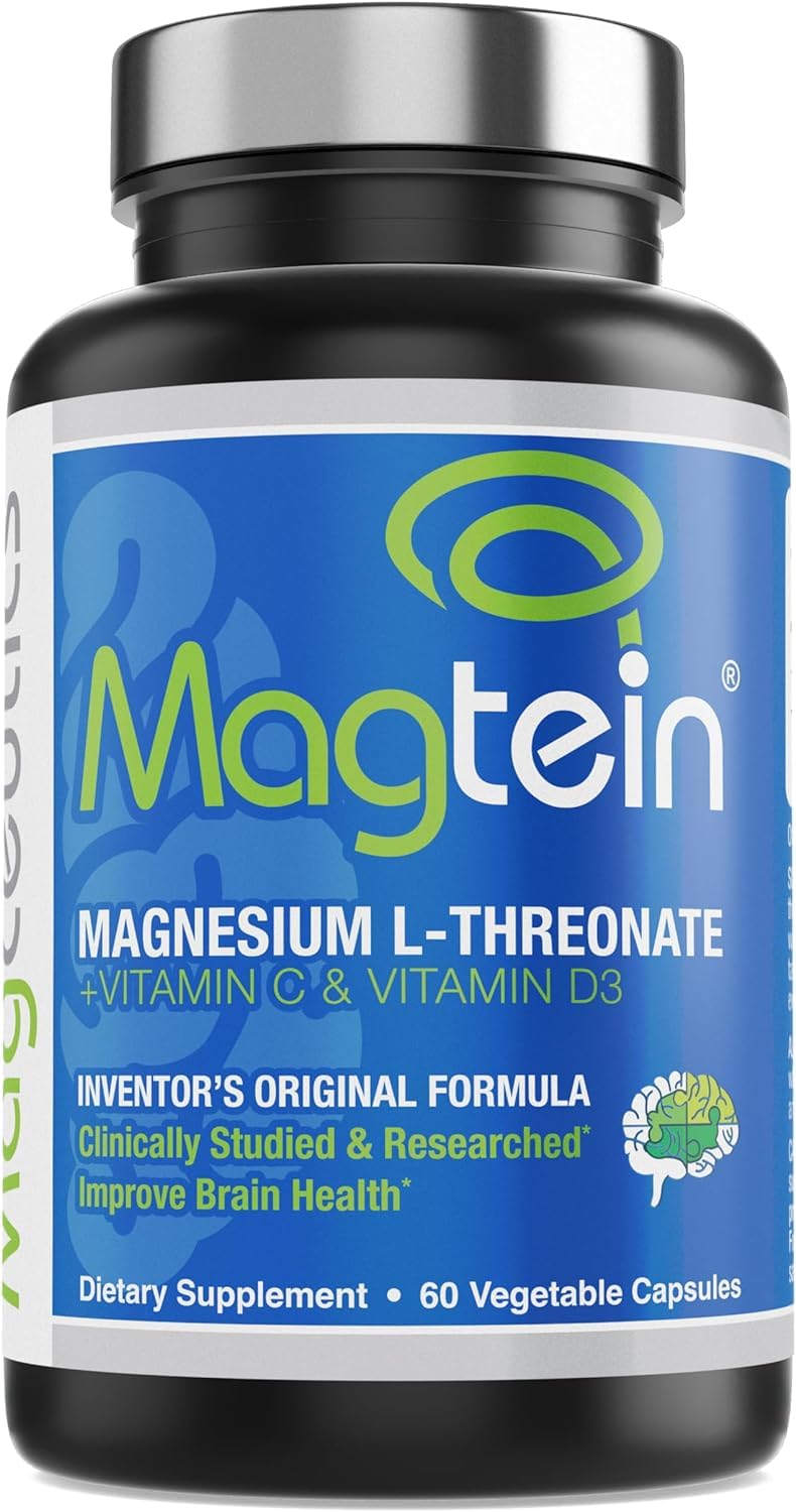 Magtein Magnesium L-Threonate 60 Veg Capsules bottle front Magtein Magnesium L-Threonate 60 Veg Capsules bottle front