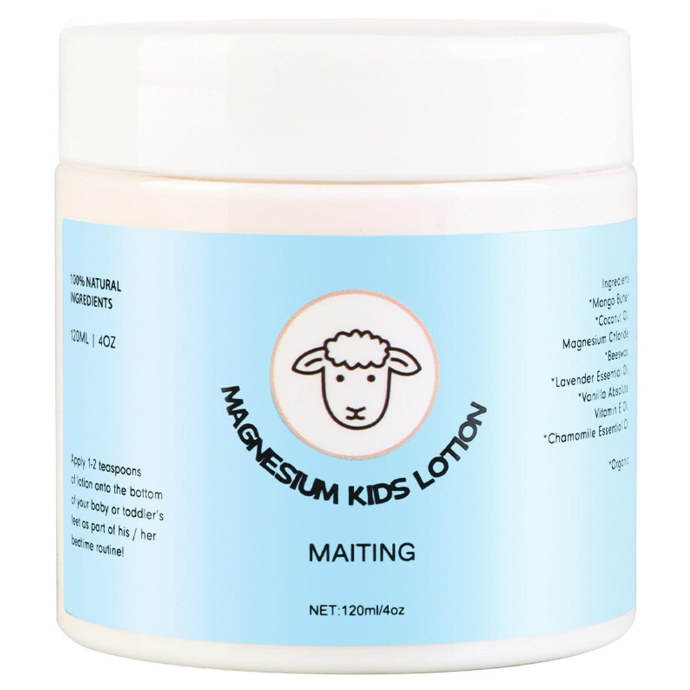 MAITING Magnesium Lotion for Kids 4oz bottle with lavender label