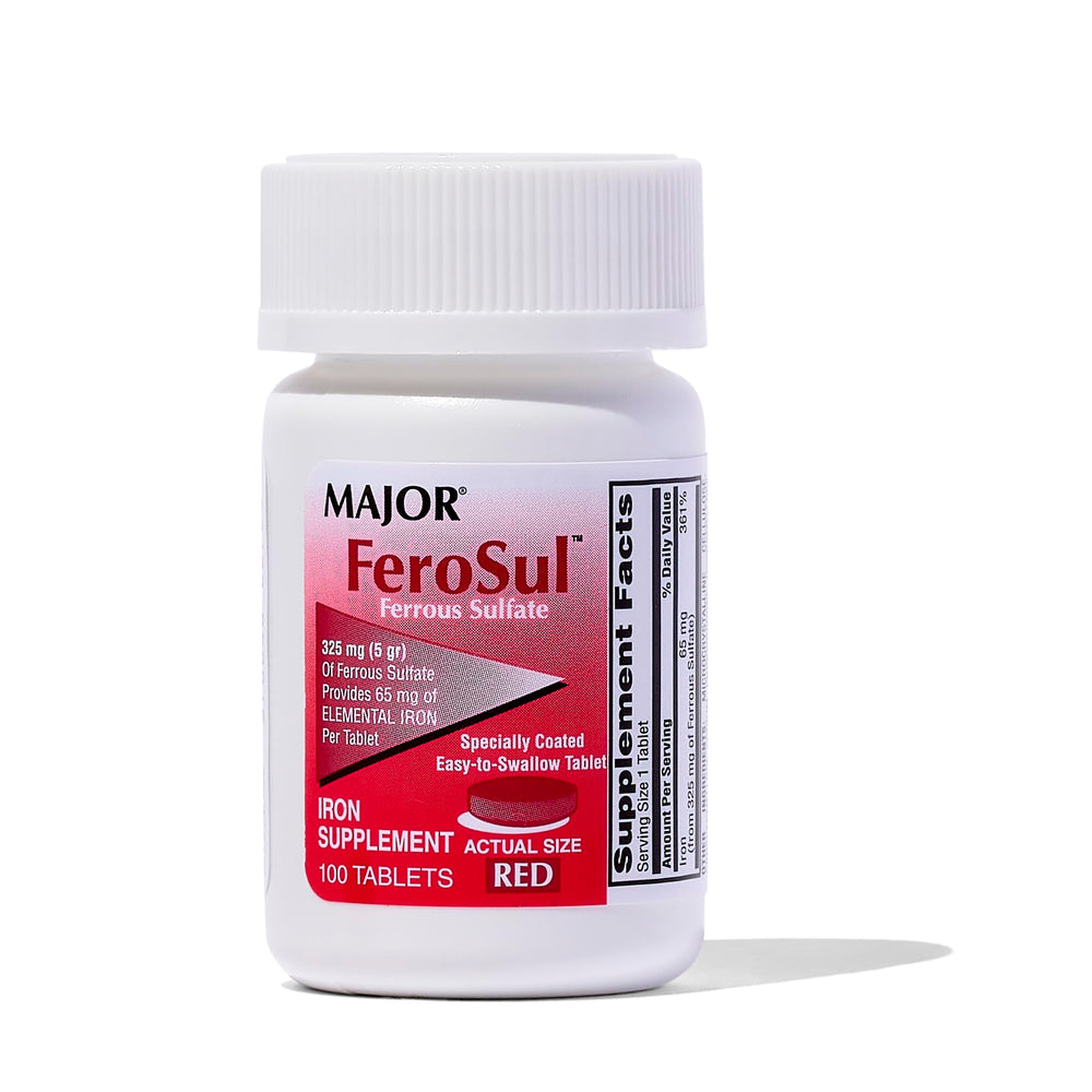 Major Ferosul ferrous sulfate 325mg iron tablets bottle — 100 count