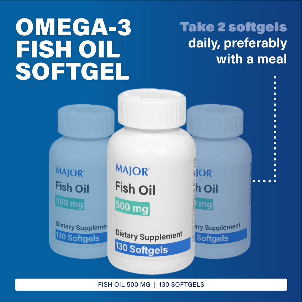 Label showing 1,000 mg fish oil per serving on MAJOR Fish Oil bottle