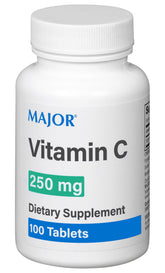 Front view of MAJOR Vitamin C 250 Mg 100 Tablets 1 Pack packaging