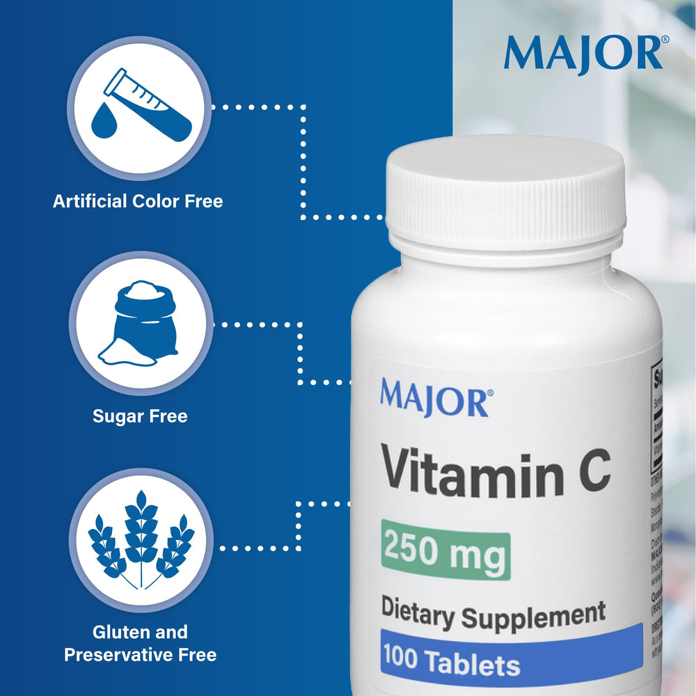 Nutrition facts panel for MAJOR Vitamin C 250 Mg