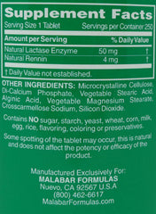 Close-up of Malabar Super Milk Digestant tablet showing double strength formula