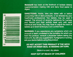 Nutrition facts panel on Malabar Super Milk Digestant bottle
