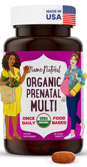 Mama Natural Organic Prenatal Vitamins bottle label with 30 servings
