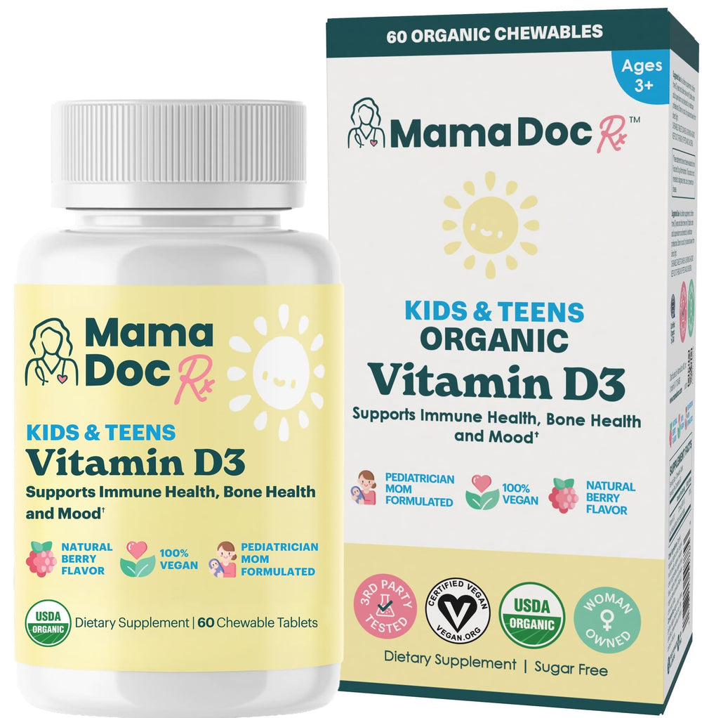 Bottle of MamaDoc Rx Organic Kids Vitamin D3 Chewables (800 IU)