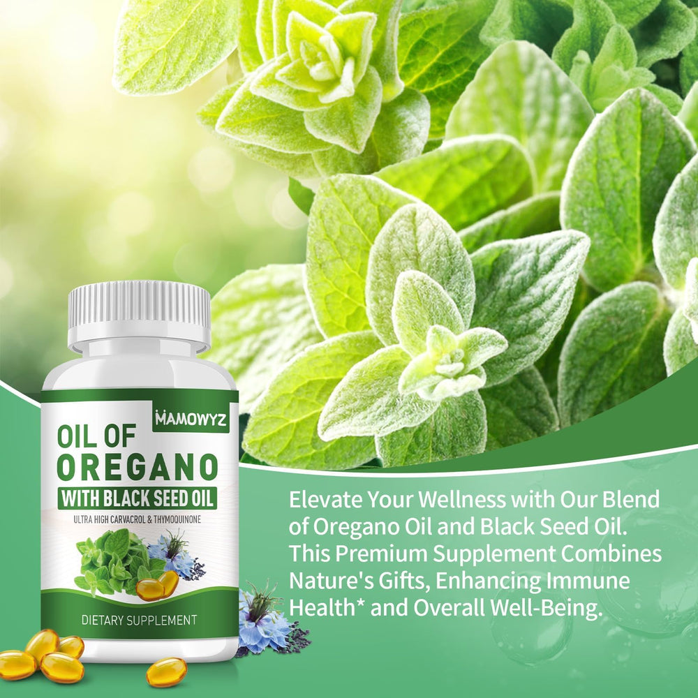 Ingredients: oregano oil and black seed oil softgels