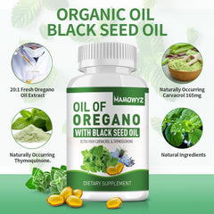 Close-up of MAMOWYZ oregano oil softgels capsules