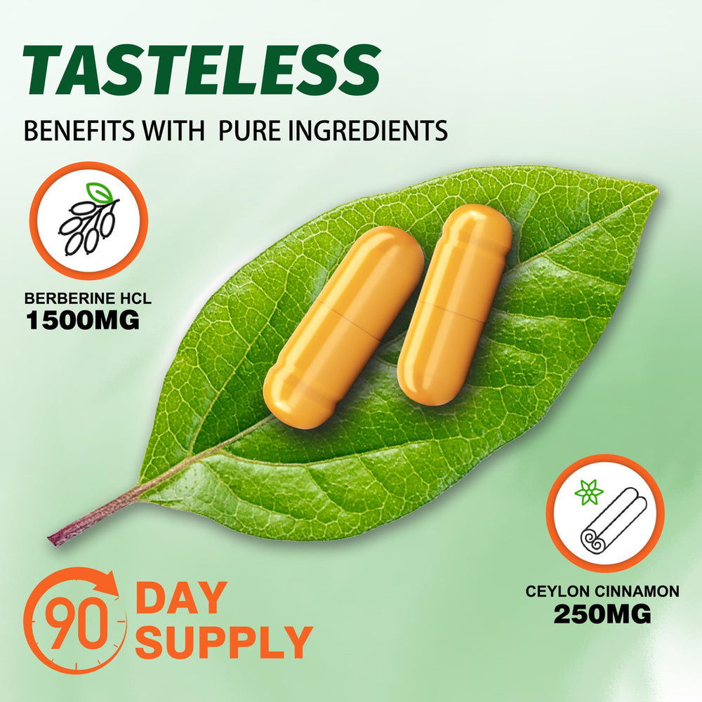 Berberine 1500mg capsules with Cinnamon and Bergamot ingredients