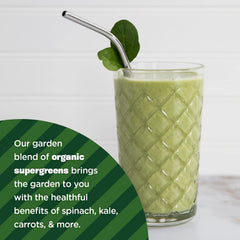 Manitoba Harvest Hemp+ Supergreens blend ingredients show spinach and kale