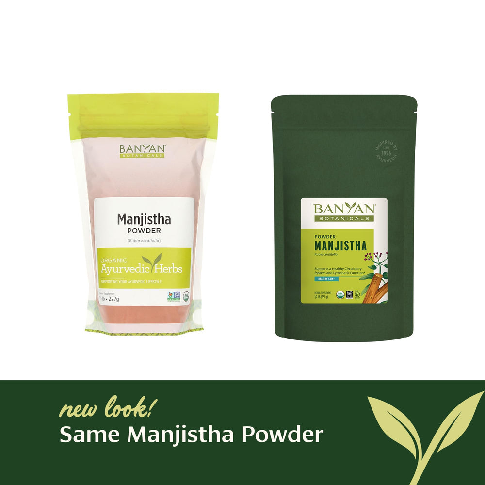Raw Manjistha powder container and label
