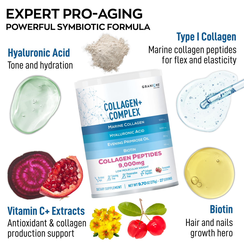 Close-up label on marine collagen powder container