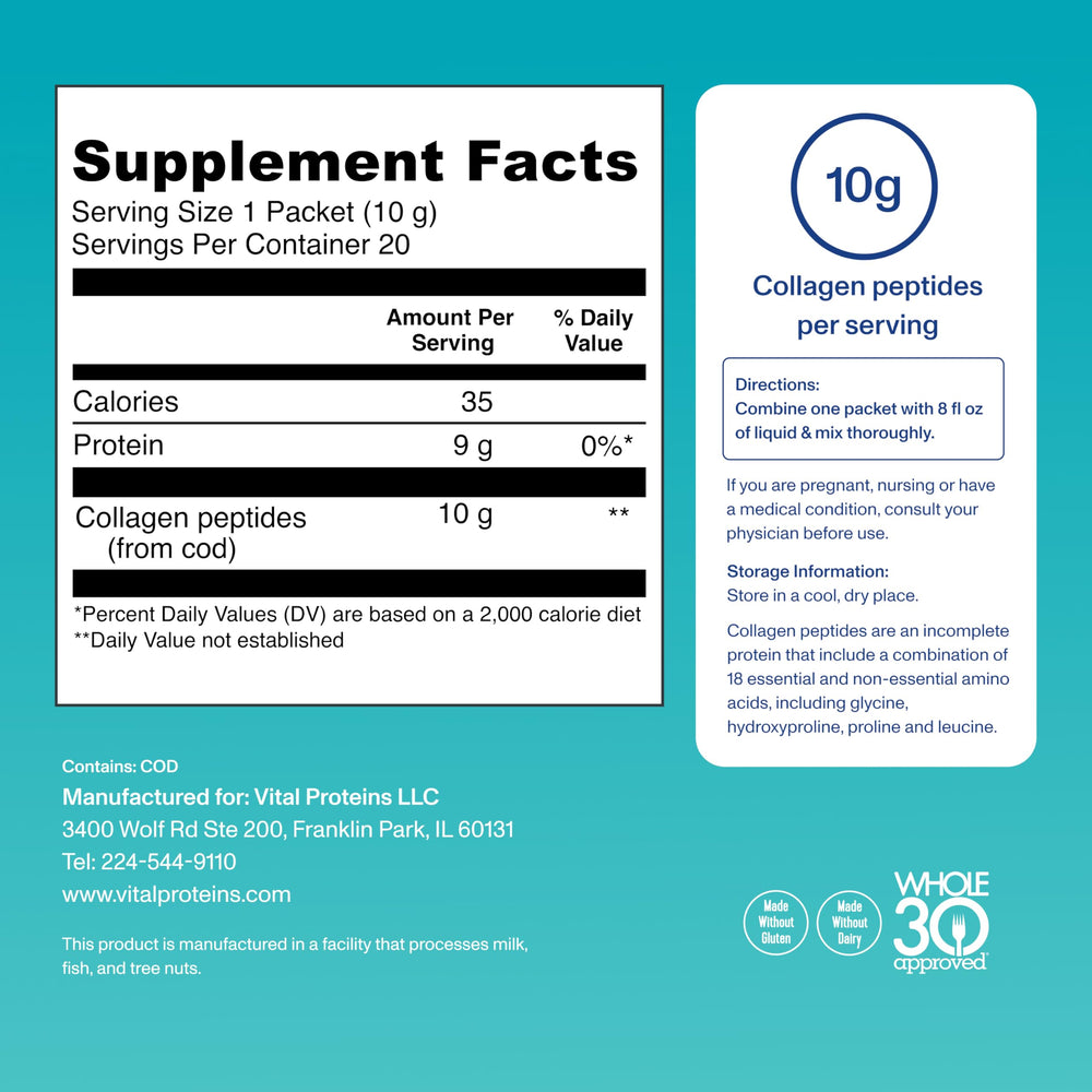 Ingredients: marine collagen sourced from Alaska wild-caught fish