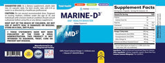 Close-up of 60 capsules per bottle for Marine D3 Omega-3