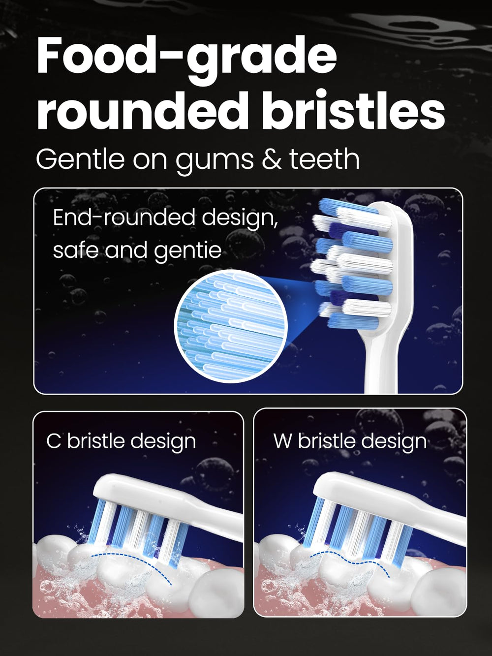 Replaceable brush heads with W and U shapes for deep cleaning