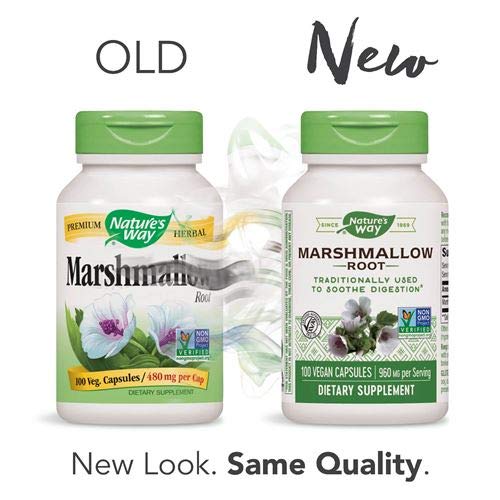 Back panel with supplement facts for Nature's Way Marshmallow Root 480 mg