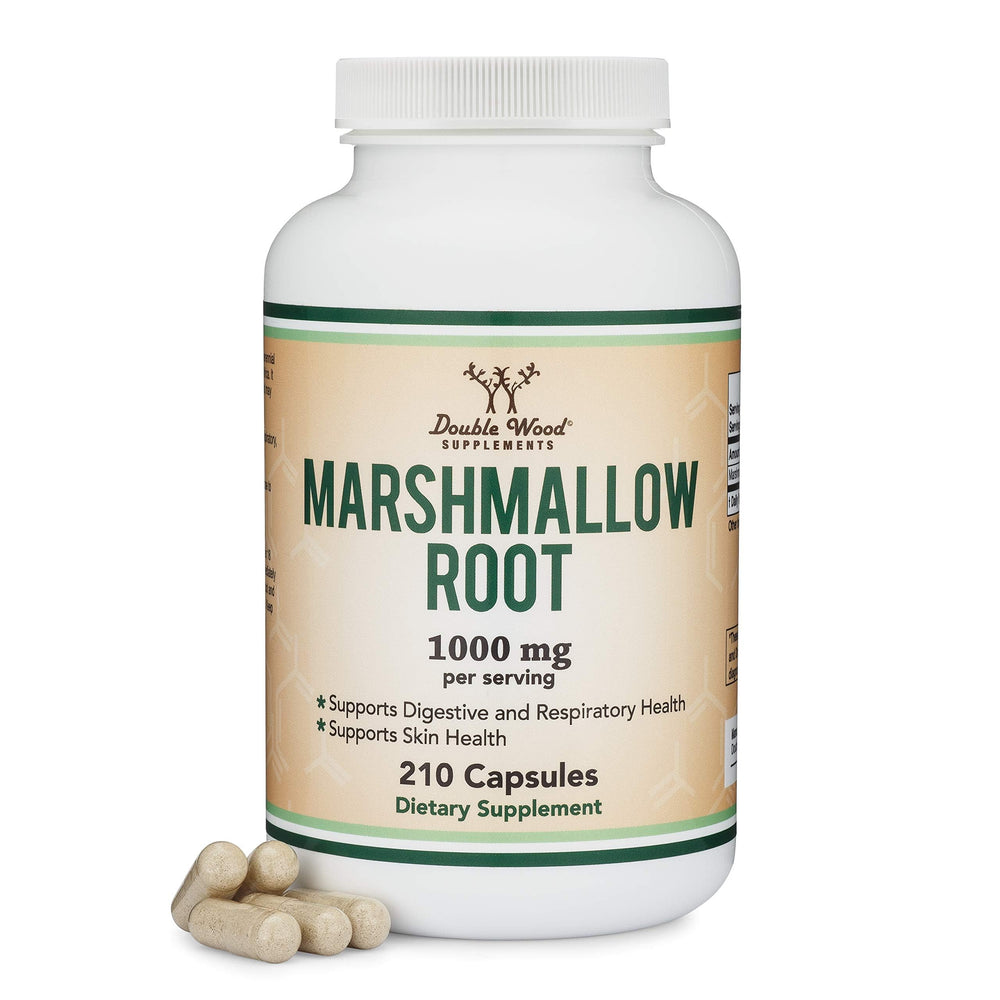 Marshmallow Root Capsules bottle with 210-count label, 1000mg per serving