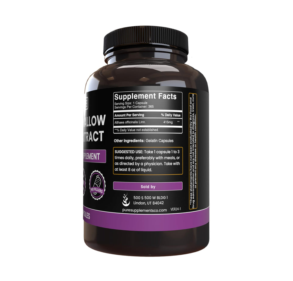 Marshmallow root capsules showing no magnesium or rice fillers