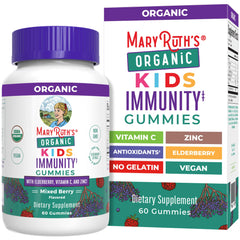 Bottle of MaryRuth Organics Kids Immune Support Gummies on white background