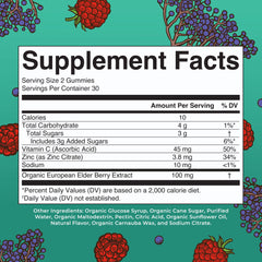 Close-up of mixed berry flavor immune support gummies