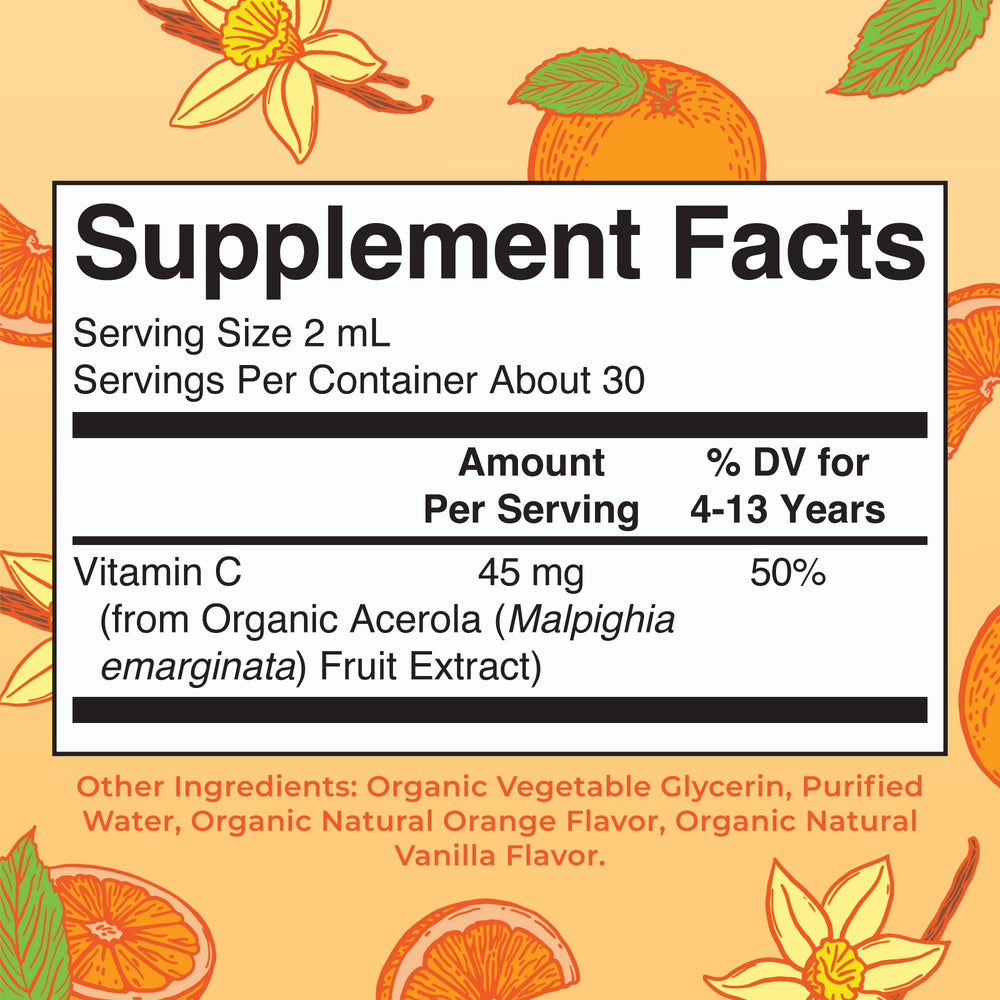 Close-up of MaryRuth Organics Kids Vitamin C Drops label