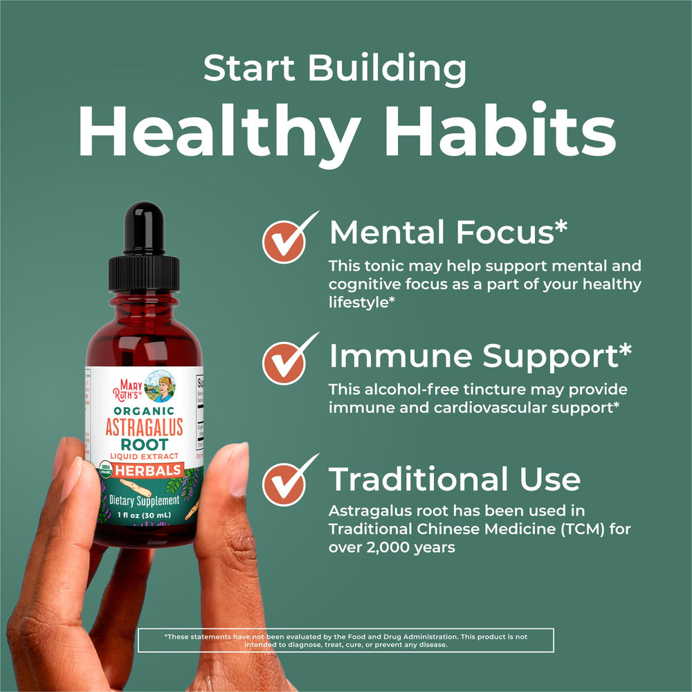 Ingredients panel: Organic Astragalus root, glycerin, purified water