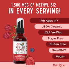 Vegan, organic, non-GMO B12 spray labeling