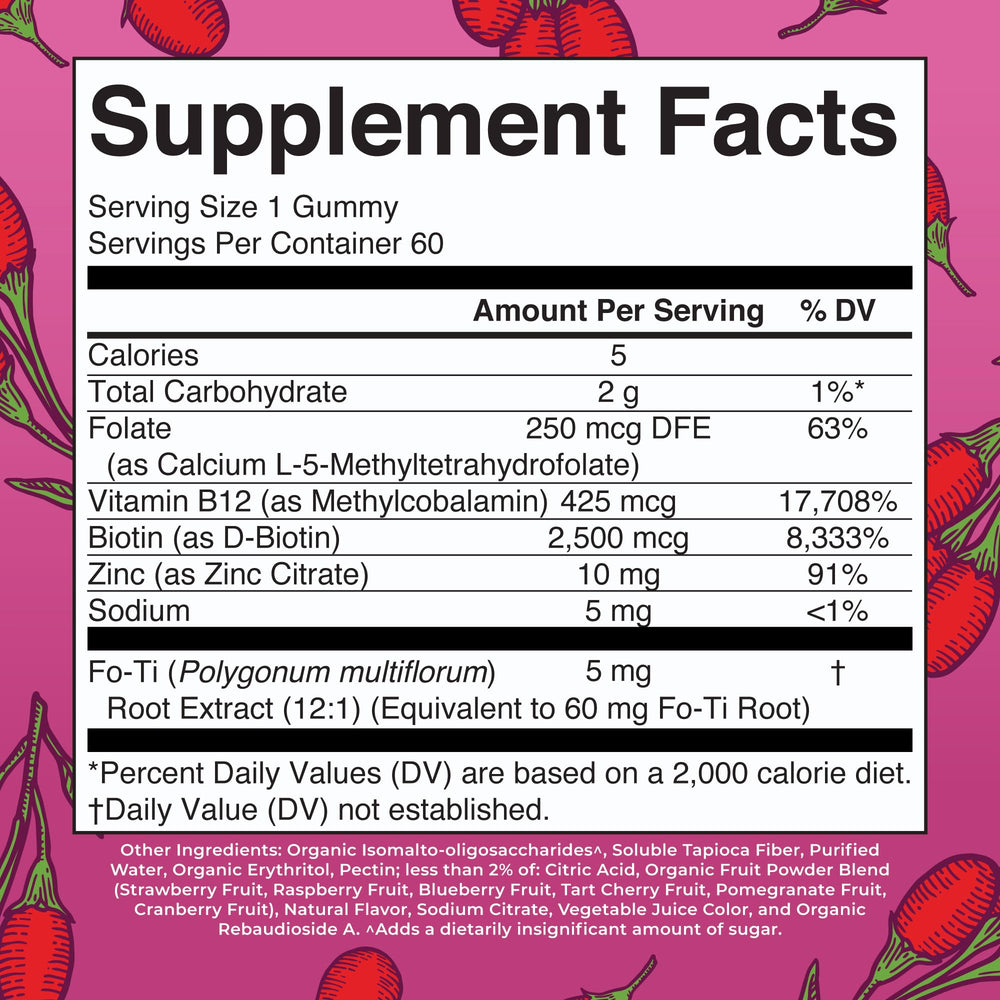 Back view of Biotin Gummies with nutrition facts label