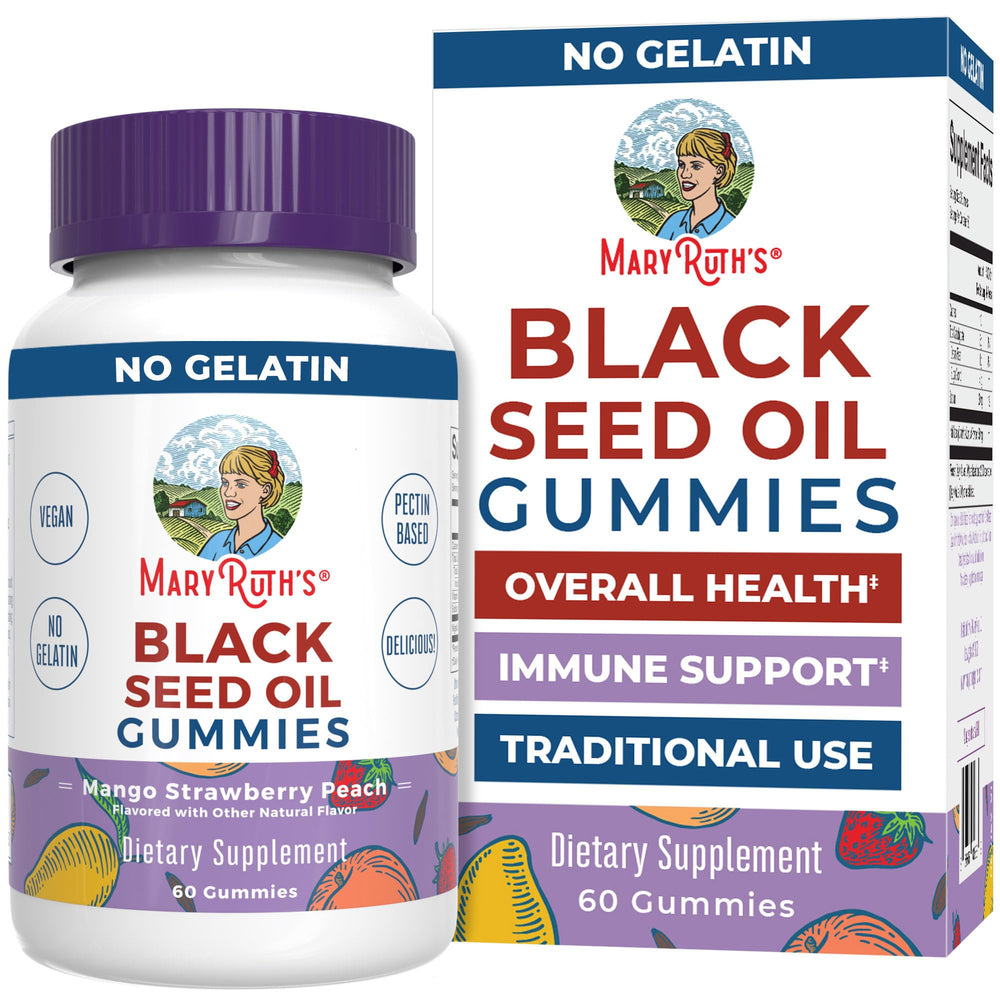 MaryRuth Organics Black Seed Oil Gummies bottle on white background