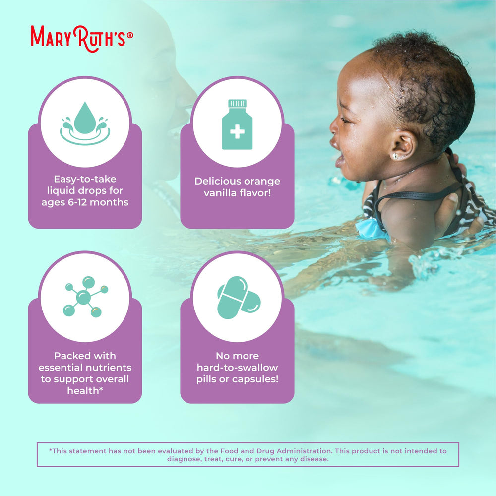MaryRuth infant drops bottle close-up with dosage information