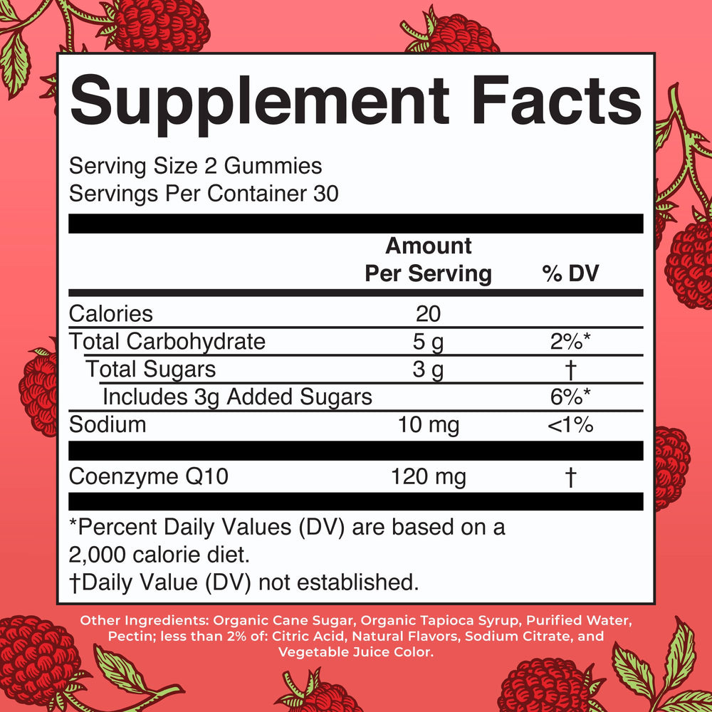 Close-up of raspberry CoQ10 gummy
