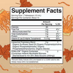 Close-up of liposomal Cordyceps mushroom bottle