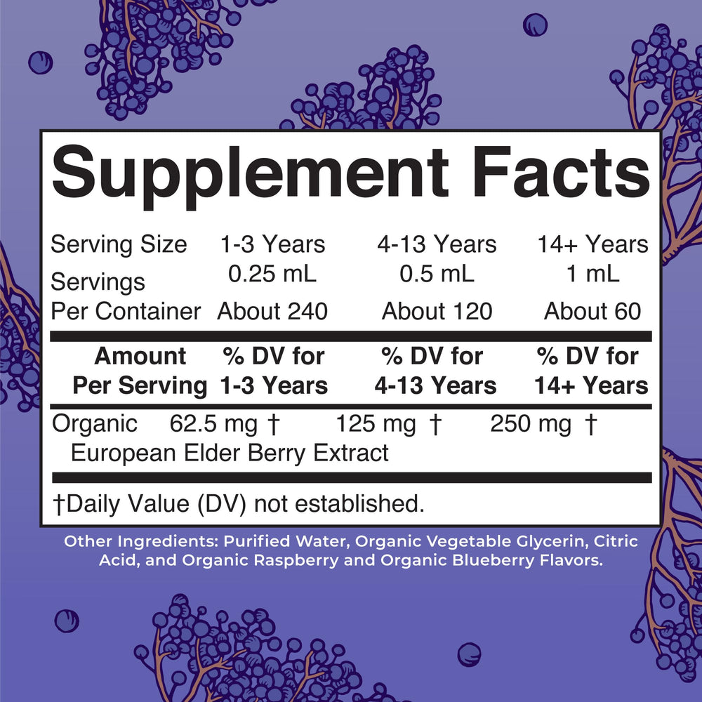 Vegan, gluten-free elderberry syrup packaging