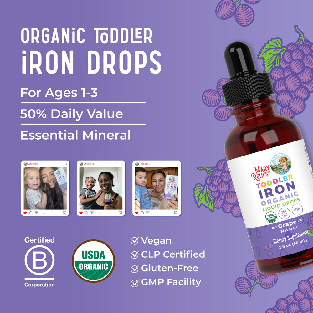 2 fl oz bottle of Toddler Iron Drops with dietary labels