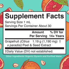Close-up of grapefruit seed and peel ingredients for drops