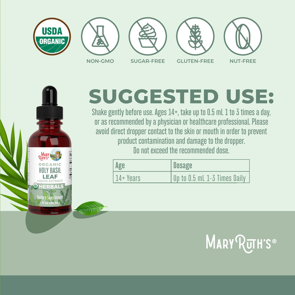 Front view of Holy Basil Tulsi Drops bottle with label