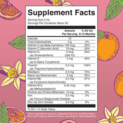 Back label showing supplement facts for infant multivitamin with iron