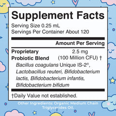 Infant probiotic drops being dispensed from a dropper