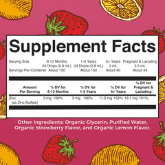 Close-up of the Ionic Zinc bottle label showing zinc content and vegan organic icons