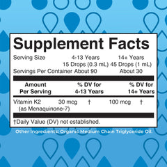 Ingredients list for MaryRuth Organics K2 MK7 drops