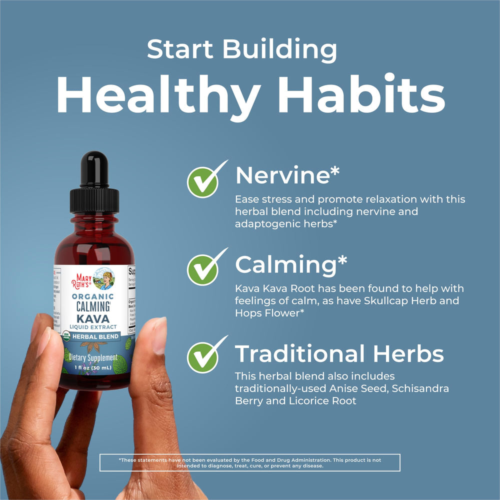 Ingredients list for MaryRuth Organics Calming Kava Root drops