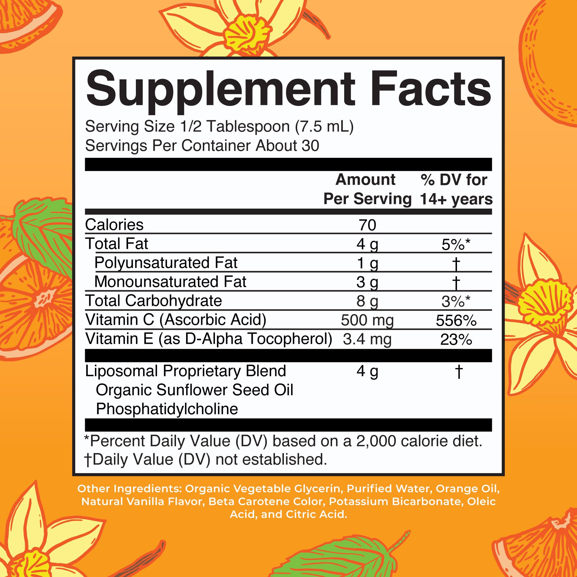 Close-up of MaryRuth Liposomal Vitamin C label showing 500mg per serving Close-up of MaryRuth Liposomal Vitamin C label showing 500mg per serving