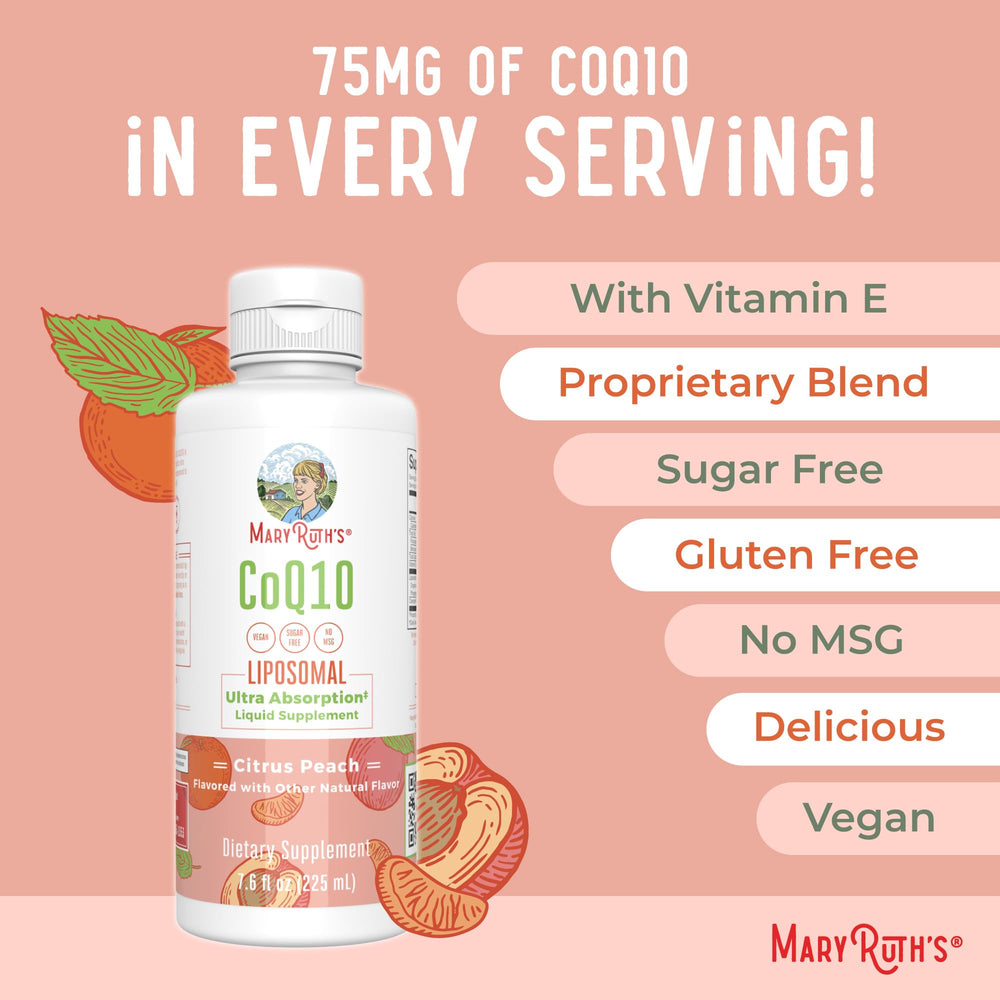MaryRuth Organics CoQ10 bottle with 7.6 fl oz and 45 servings