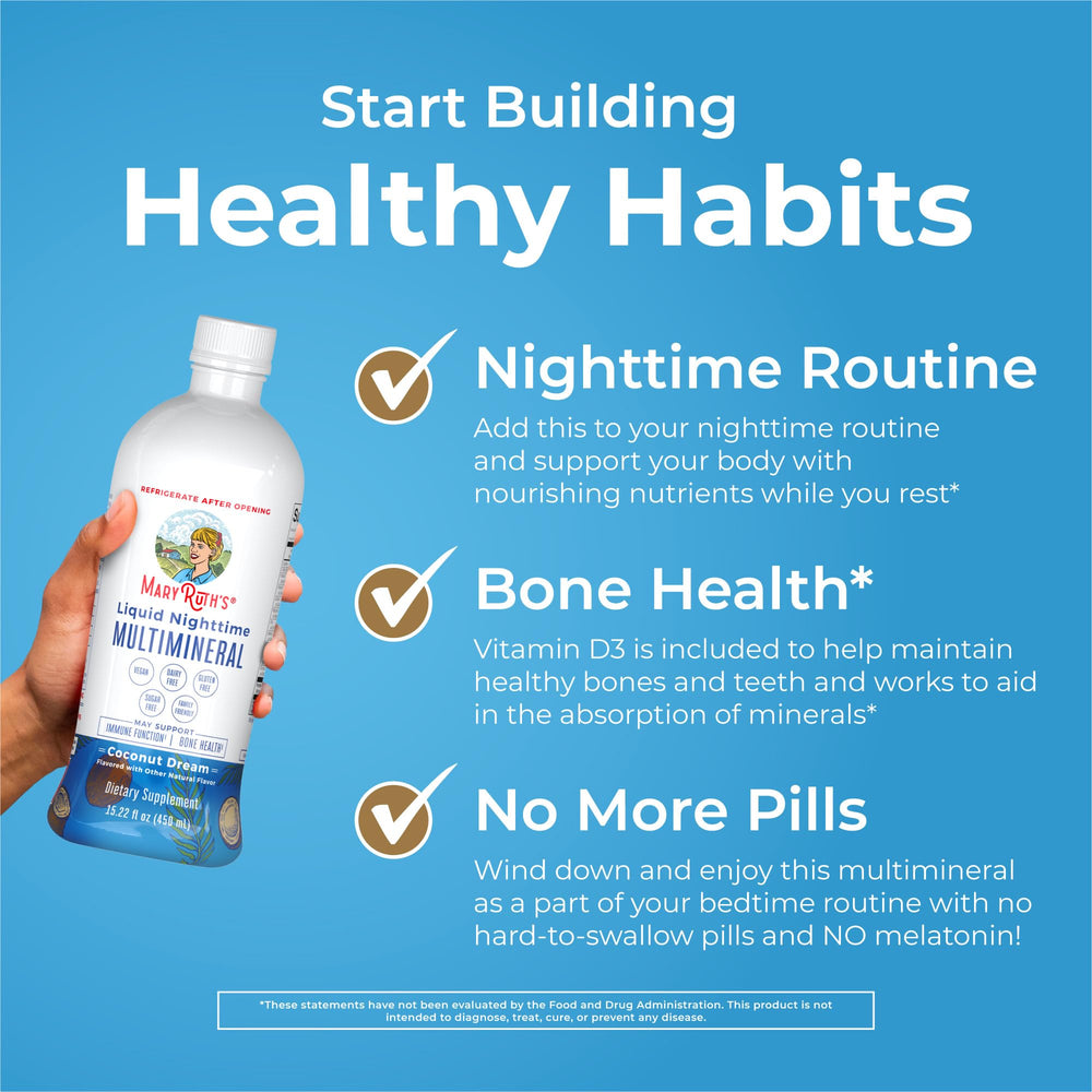 MaryRuth Organics Nighttime Multimineral Coconut flavor in a glass