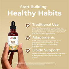 Maca root tincture bottle and dropper on white
