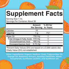 MaryRuth Organics Omega-3 Liquid Drops 1 oz bottle back nutrition label